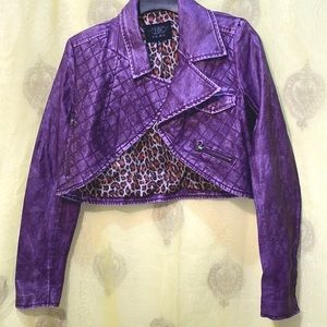 TCEC PURPLE CROP FAUX LEATHER JACKET SZ S